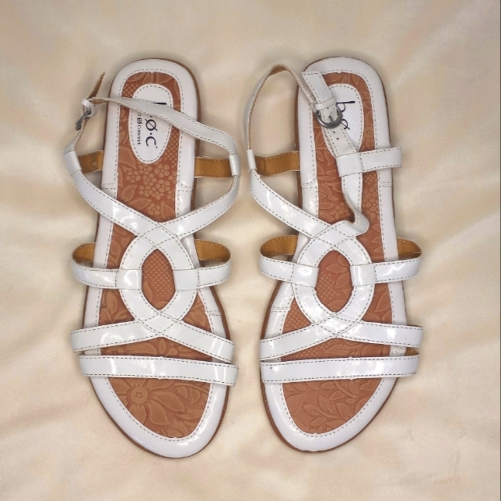 B.o.c. White Woven Strappy Bohemian Coastal Comfy Slingback Flat Sandals Sz 10